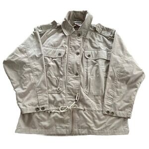 Stefano International Men's Medium‎ Khaki Utility Jacket Pockets Cinch Waist